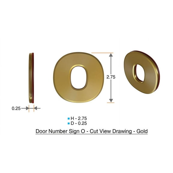 1 PCS - Apartment Number Sign/Mailbox Number Sign, Door Number Sign. Letter O Gold (Gold, 3D, Size 2.75 x 1.75, Comes with Double Sided Tape)- The Maple line