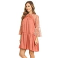 thumbnail image 4 of Womens A-line Flowy 3/4 Bell Sleeve Semi Sheer Lace Crochet Swing Mini Dress, 4 of 6
