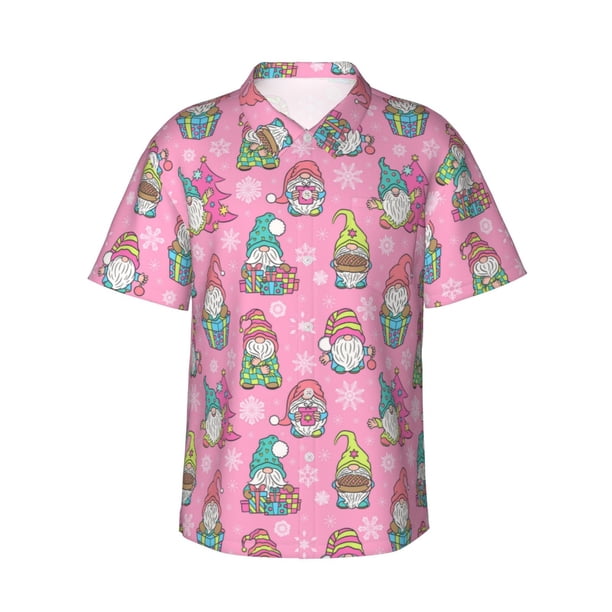 Balery pink Holiday Joy Camisas hawaianas de manga corta para hombre, camisas playeras de corte holgado, camisas de vacaciones con botones,3X-Large