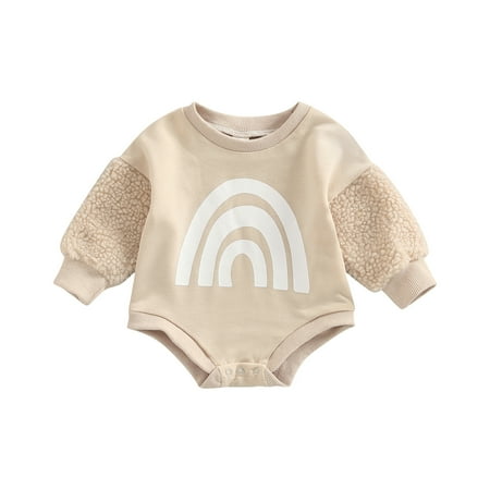 

Sunisery Infant Baby Girls Boys Sweatshirt Romper Kids Autumn Long Sleeve Rainbow Print Patchwork Bodysuit