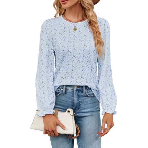 TEMOFON Women Fall Shirts Casual Loose Tunic Tops Casual Knit Tunic Round Neck Fragmented Comfy Blouses for Women Size XL