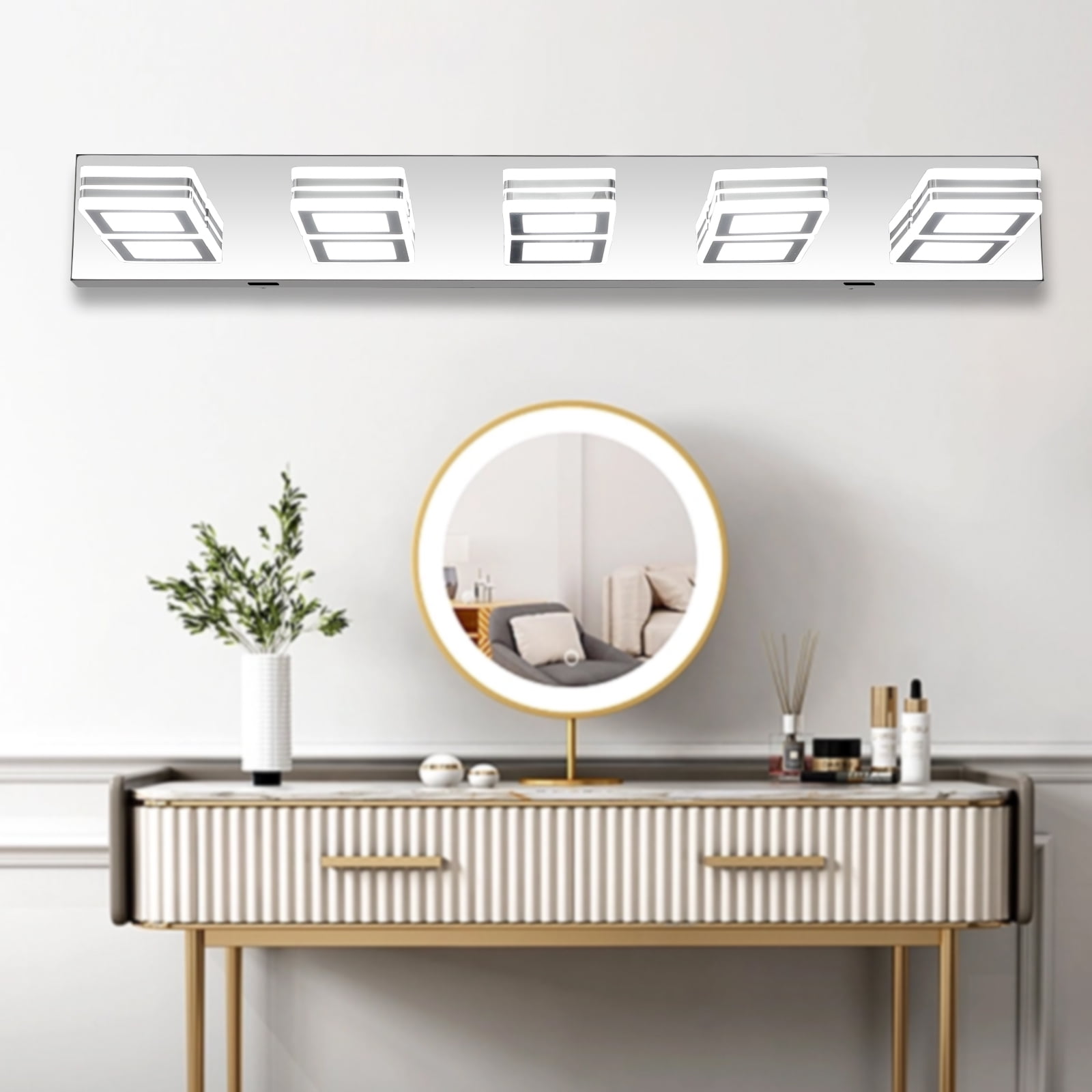 Miniyam LED Bathroom Vanity Light , Modern 5-Light Chrome Acrylic Wall Lighting Fixtures over Mirror