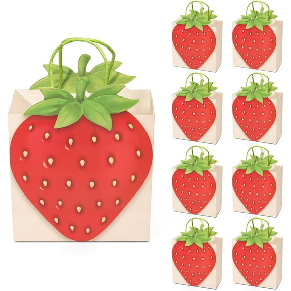Cheerland Strawberry Party Favor Bags Cute Goodie Tote Treat Paper Gift Bags for Strawberry