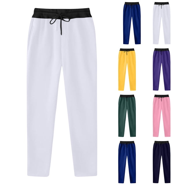 Styesk Men's Pants Men's Fashion Drawstring Elastic Waist Solid Color Casual Sweat Length Pants