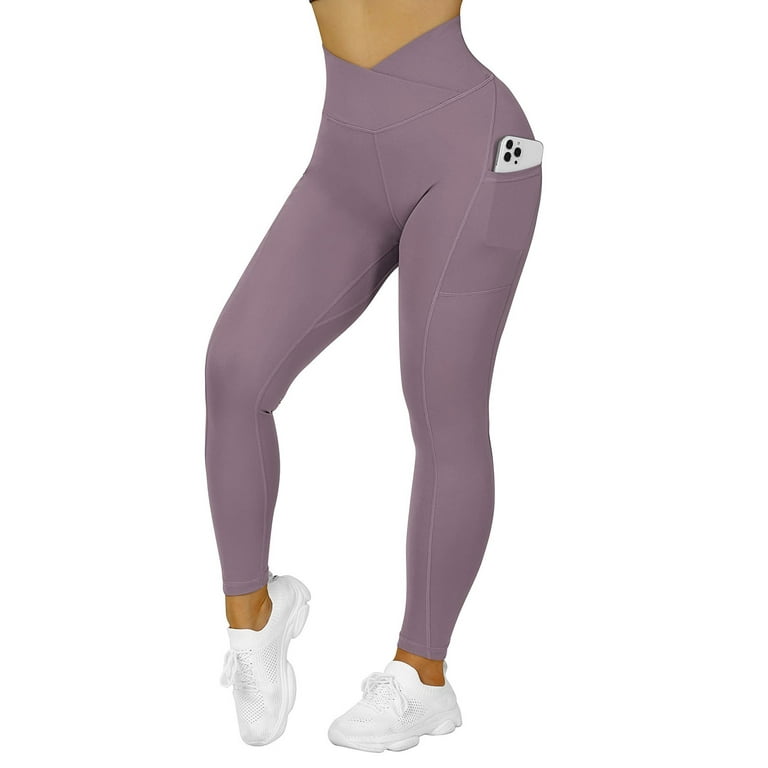 huaai women v cross waist lifting leggings with pockets high waisted yoga  pants womens casual jogger pants purple xl