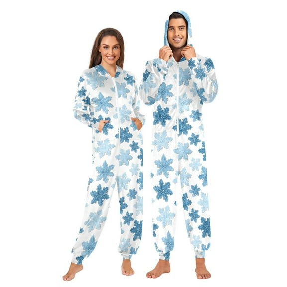 joogoo Snowflakes Blue Unisex Adults Onesies Pajamas Jumpsuits L