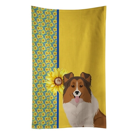 

Summer Sunflowers Sable Sheltie Kitchen Towel 15 in x 25 in