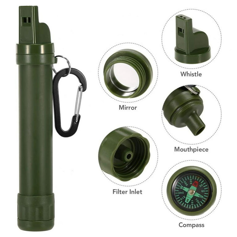 WakiWaki Personal Water Filter Straw, Portable Water Purifier Survival Gear for Hiking Camping Travel, Camo, Green