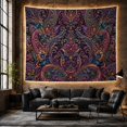 thumbnail image 6 of Symmetrical Paisley and Bloom on Dark Navy, Dramatic Boho for Meditation Enthusiasts, Ornate Floral Wall Art, Housewarming Gift Tapestry Wall Hanging for Bedroom and Living Room, 6 of 7