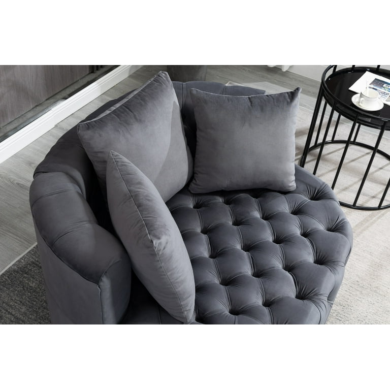 Accent Chair Velvet Round Barrel Chair with 3 Pillows Oversized