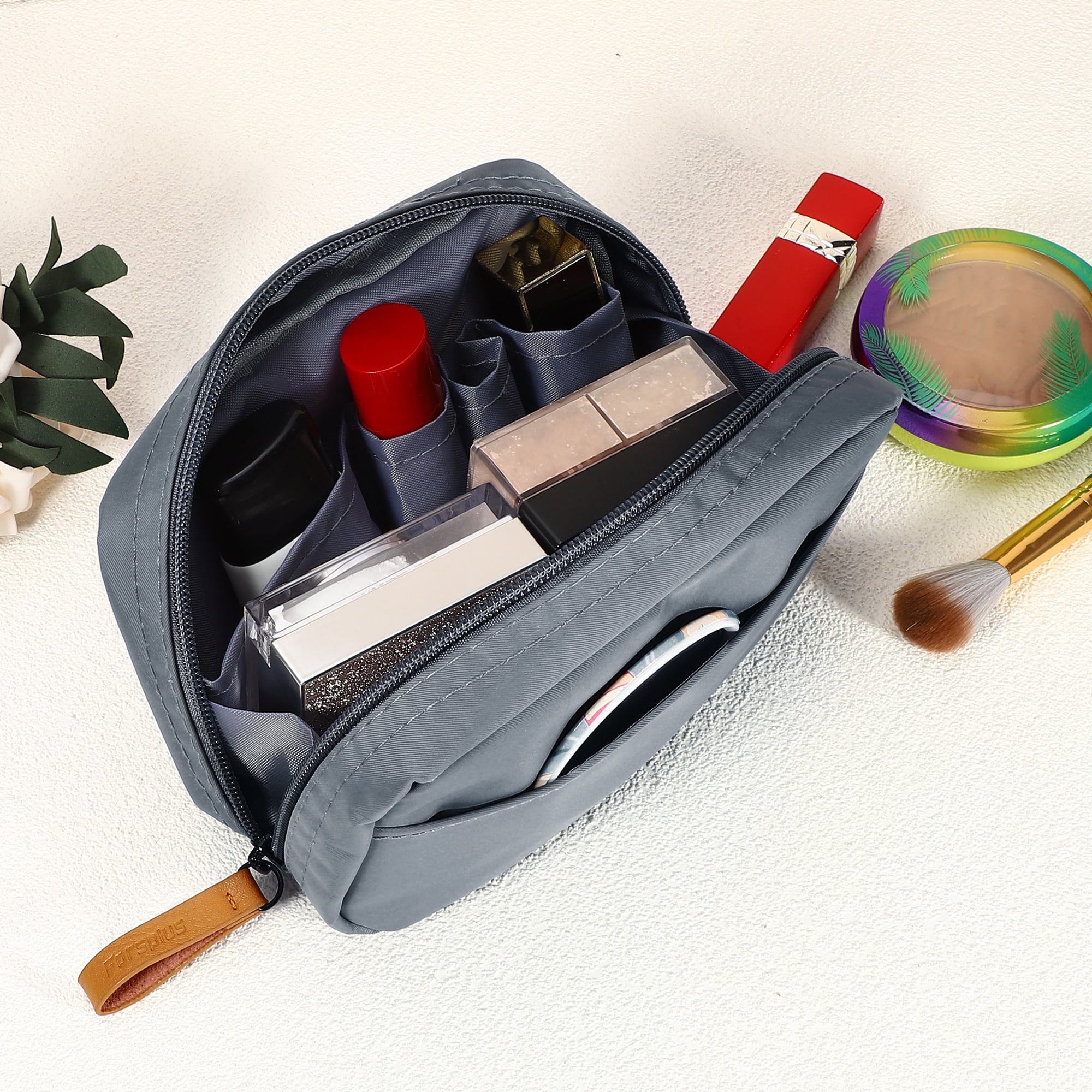 Unique Bargains Portable Handhold Cosmetic Makeup Bag Capacity Makeup Pouch Deep Gray
