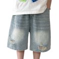 thumbnail image 3 of Boys Jean Shorts Relaxed Fit Loose Elastic Waist Summer Trousers Short Boys Summer Clothes Toddler 2-3 Years Boys Shorts Cute&nbsp;Boy&nbsp;Clothing, 3 of 9