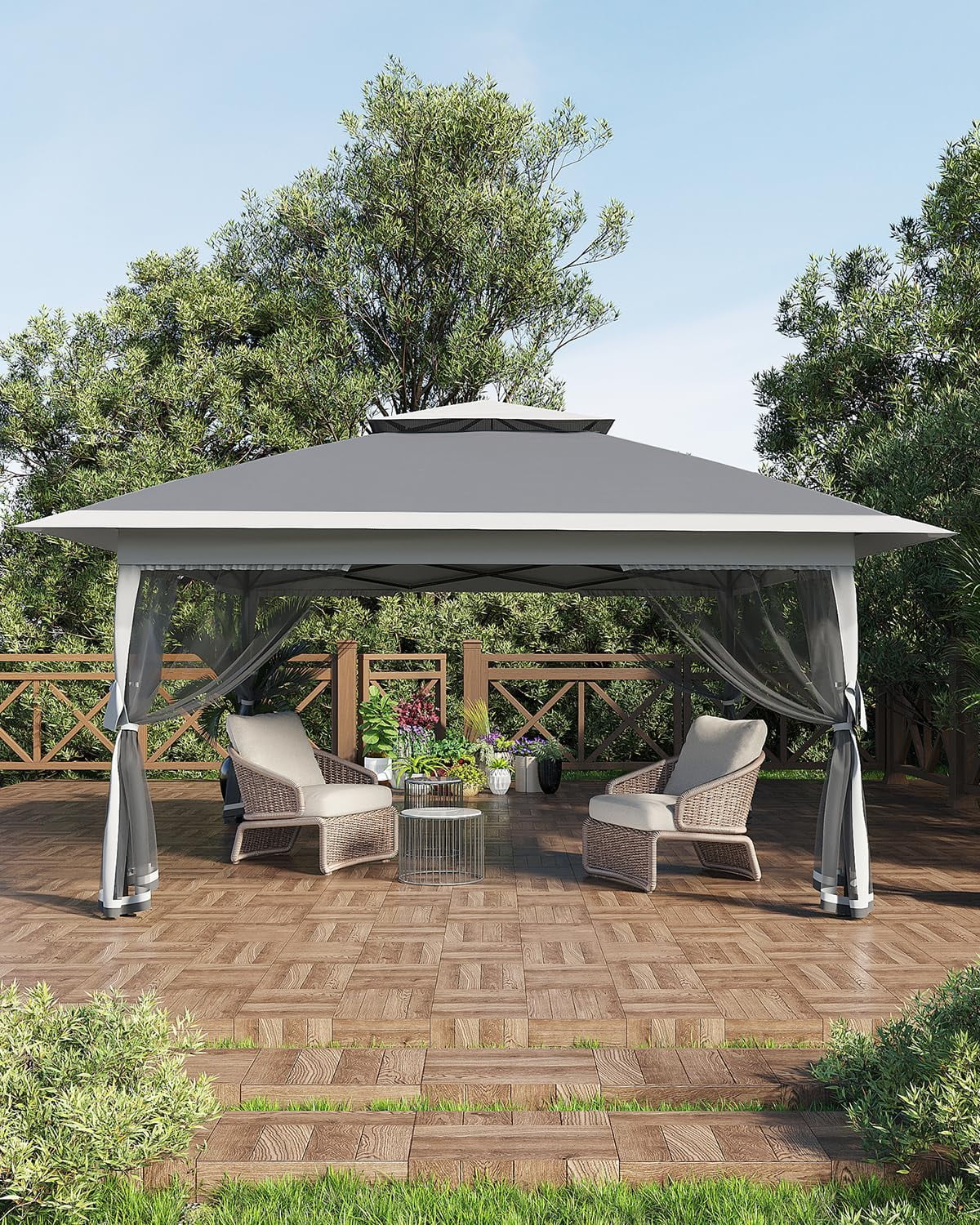 Luku 12' x 12' Outdoor Gazebo, Heavy Duty Double Roof Patio Gazebo with Netting and Curtains, Outdoor Patio Canopy for Deck Backyard Garden Lawns