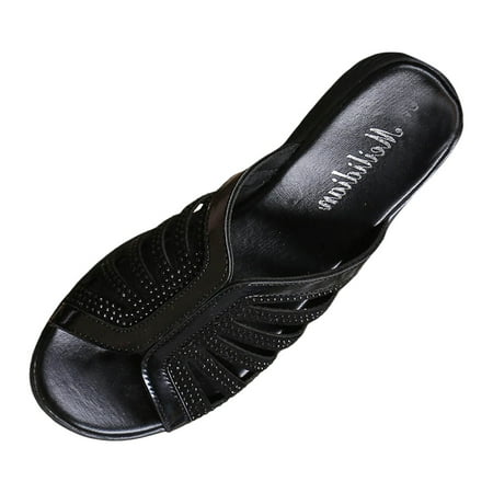 

Womens Sandals Women s Summer Solid Color Flat Bottom Slippers Casual Comfortable Beach Slippers Orthopedic Sandals for Women Summer Sandals for Women 2024(Color:Black Size:US 7.5)