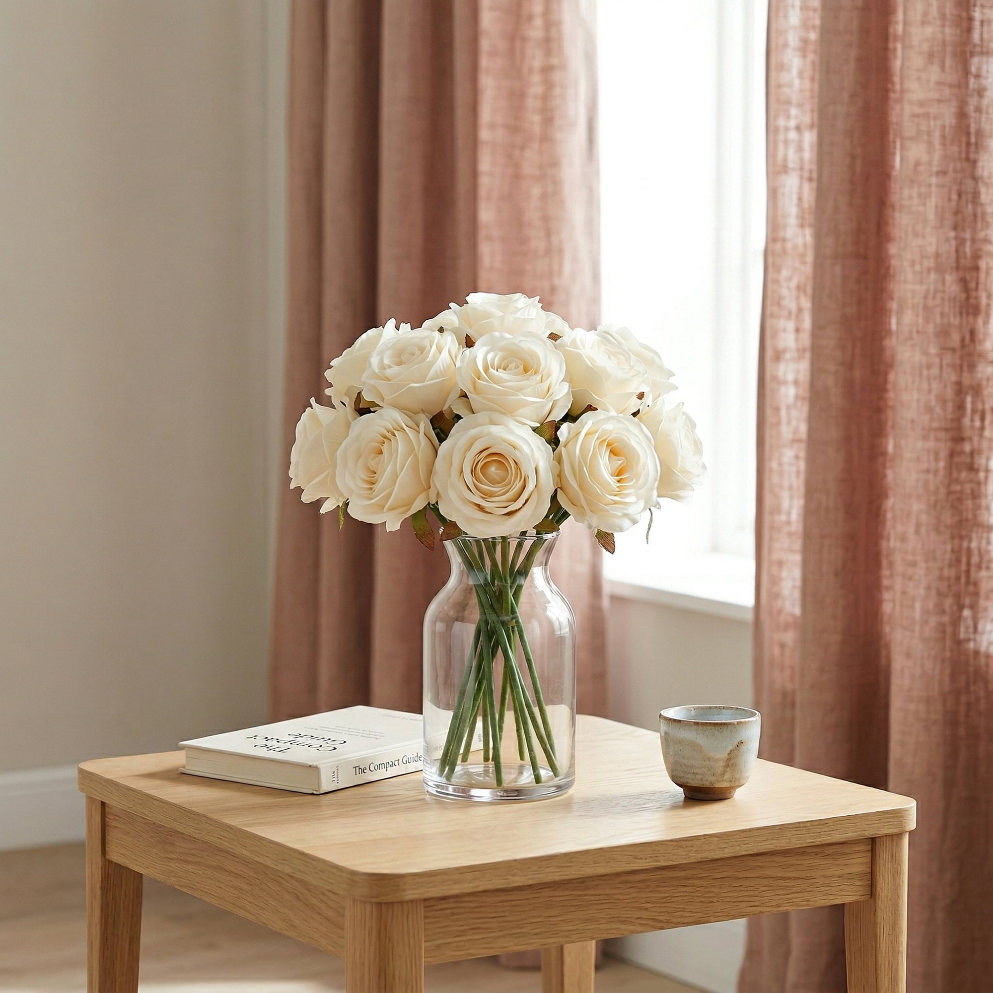 Unique Bargains 10Pcs Artificial Rose Flowers Petite Silk Bouquets Champagne 8.1 in