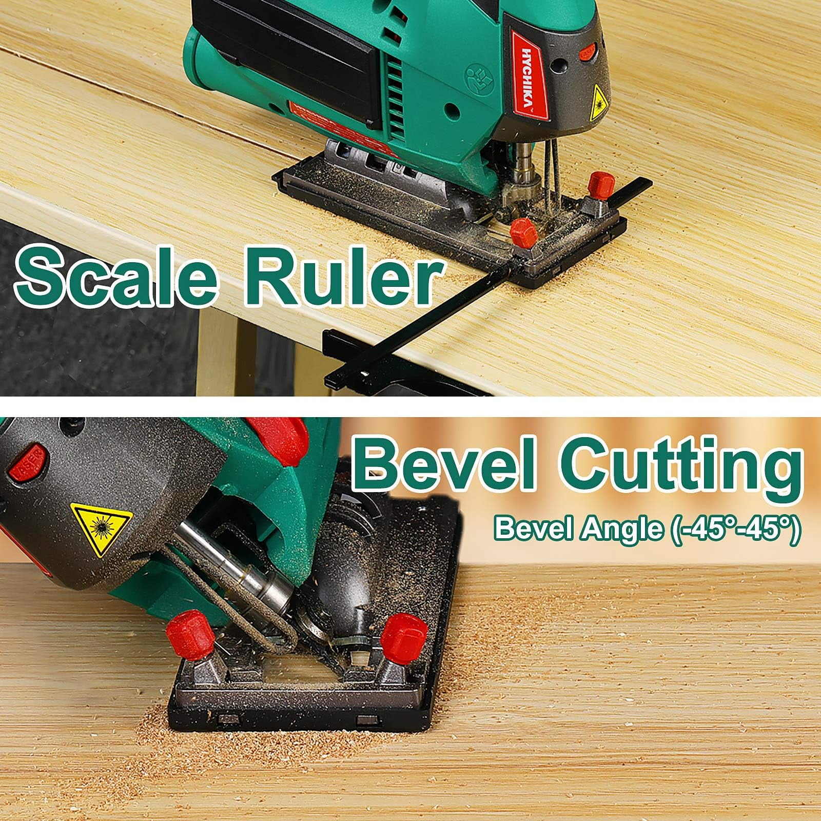 HYCHIKA Jigsaw, 6.7A Jig Saw 800-3000SPM with 6 Variable Speeds, 4 Orbital Sets, Bevel Angle 45°, 6PCS Blades, Pure Copper Motor, Laser Guide, Wood Metal Plastic Cutting