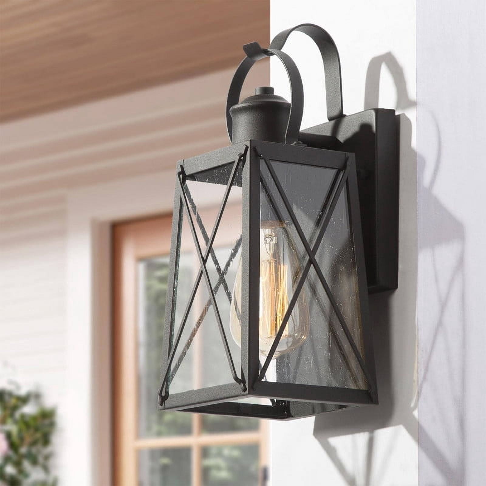 LNC 1-Light Black Farmhouse Outdoor Lantern Wall Sconce, 6" L x 12.75" H x 5.5" W