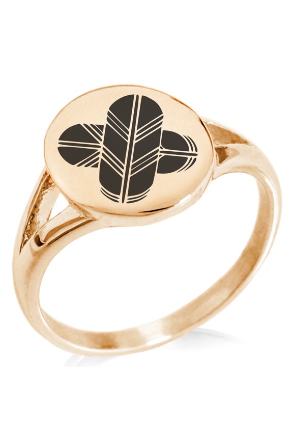 Stainless Steel Aso Samurai Crest Minimalist Oval Top Polished Statement Signet Ring