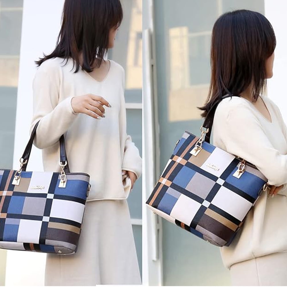 6PCS/Set Leather Handbags, Womens Handbags Tote Bags Shoulder Bag Purses Satchel Bag Top-Handle Handbag Crossbody Bag Wallet Clutch, Blue