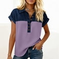 thumbnail image 5 of Nestiefly Womens Spring Tops Casual Short Sleeve Summer Shirts for Women Button Down Denim Collar T Dressy Light Purple M, 5 of 5