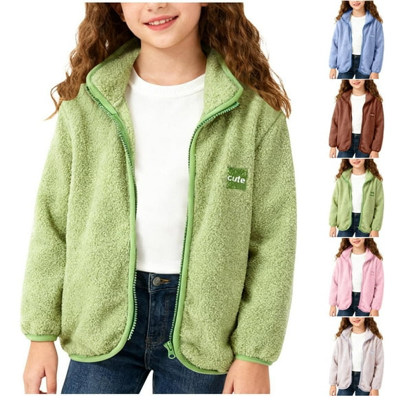 Agkizg Girls Plushed Fleece Jacket Stand Collar Zip Up Thick Winter Coat with Pockets Soft Warm Casual Outerwear
