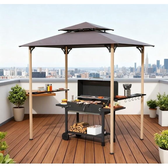 Backyard Gazebos Double Tiered Barbecue Grill Gazebo Shelter,Grill Gazebo with Side Shelves and Hooks,Patio Gazebos