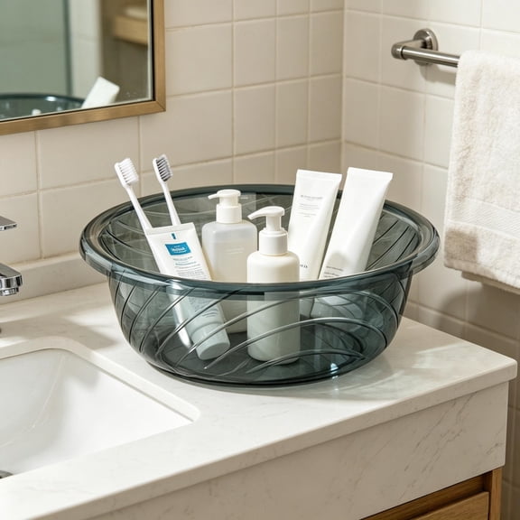 Thick Clear Plastic Basin, Large Laundry Wash Tub, Multipurpose Round Container for Face Bath Storage Household Bathroom Kitchen Indoor Use
