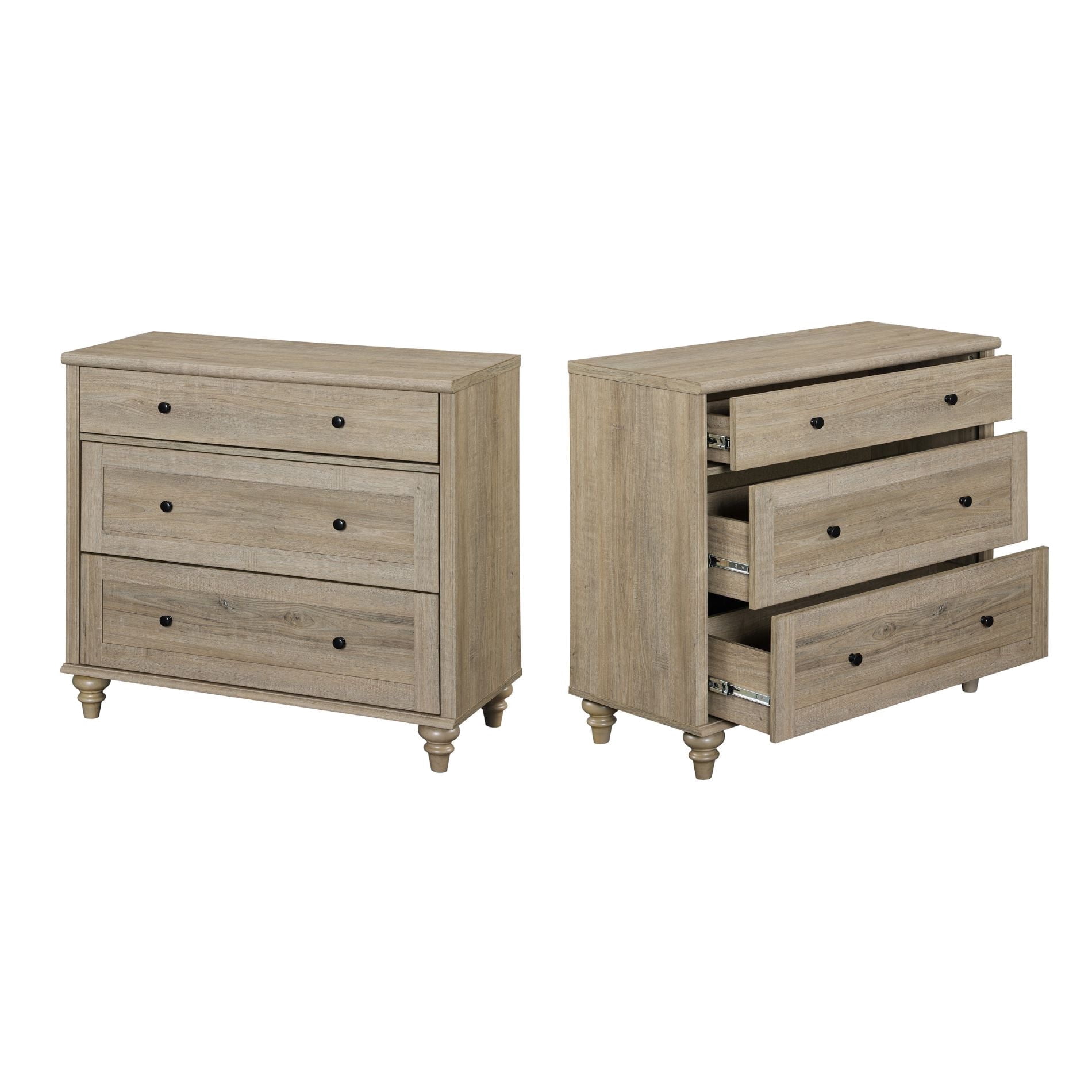 WAMPAT Set of 2 End Table With 6 Drawers, Mid Century Modern Wooden Nightstand Closet Storage Organizer for Bedroom, Living Room, Wash Grey, (2 PCS)
