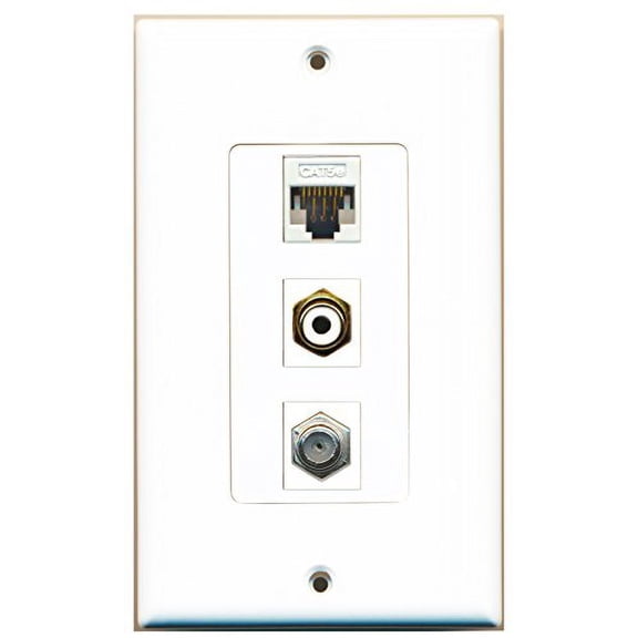 RiteAV - 1 Port RCA White and 1 Port Coax Cable TV- F-Type and 1 Port Cat5e Ethernet White Decorative Wall Plate Decorative
