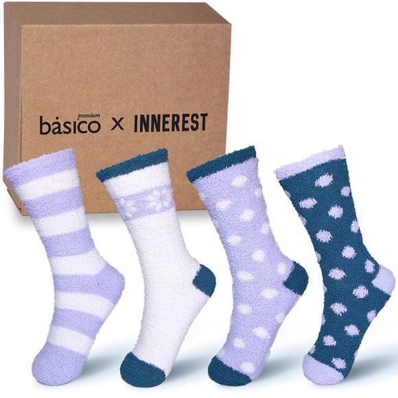 Innerest Basico Chaussettes Chaudes d'Hiver Boîte Cadeau 4 Chaussettes Chaudes Chaussettes Duveteuses pour Femmes (4 Paires)