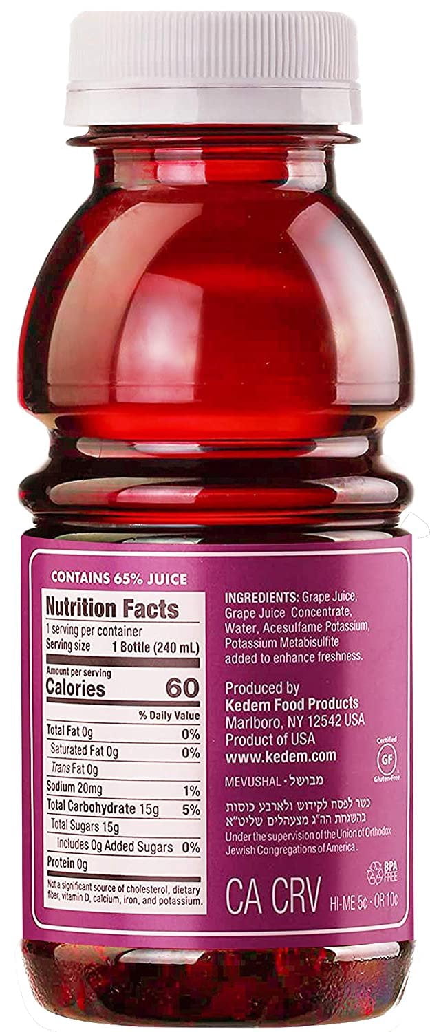 Kedem, Light Concord Grape Juice, 8oz Plastic Bottle, 24 Pack Less Sugar, Less Calories!