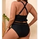 thumbnail image 5 of Traje de baño de 2 piezas para mujer, trajes de baño para mujer, bikini deportivo de verano liso con patchwork, copas en el pecho y aros, traje de baño de nailon para mujer, 5 of 9