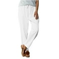 thumbnail image 3 of Horkkom Linen Pants Women Casual Comfy Cotton Pants Drawstrings Straight Leg Pants with Pockets Solid Color Elastic Waist Pants, 3 of 7