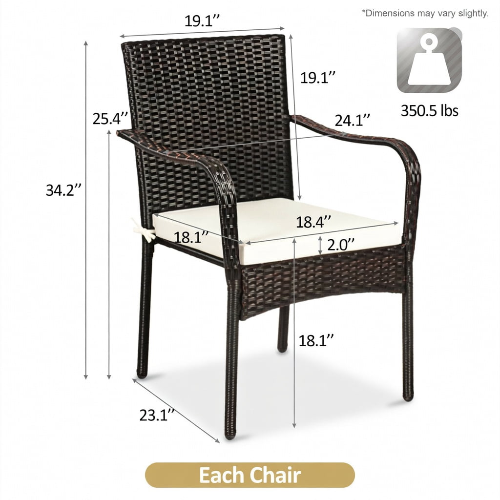 Hommoo 4-Piece Stackable Outdoor Rattan Dining Chairs with Removable Cushions, Weather-Resistant PE Wicker & Steel Frame for Patio, Garden, Poolside, Brown