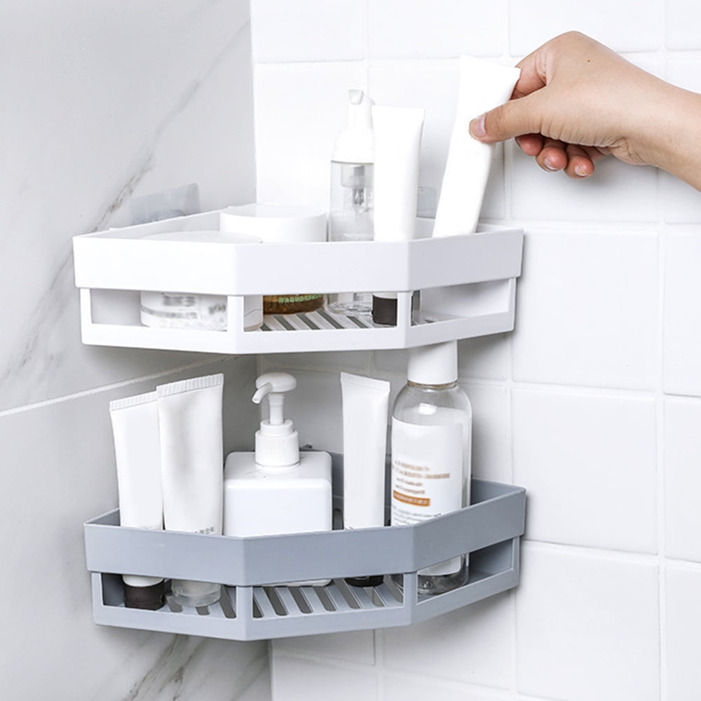 Bathroom Corner Storage Bar Stick on Shower Shelf Holder Expandable RVs  Shower Organizers Rack Corner Wall Shelve Fence