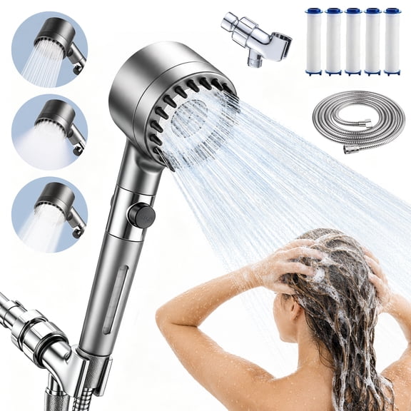 ZOWWKLLY Filtered Shower Head with Handheld, High pressure Shower Heads with Filters 3 Spray Modes with ON/OFF Switch for Hard Water, Power Wash for Bathroom Cleaning and Pets Bath