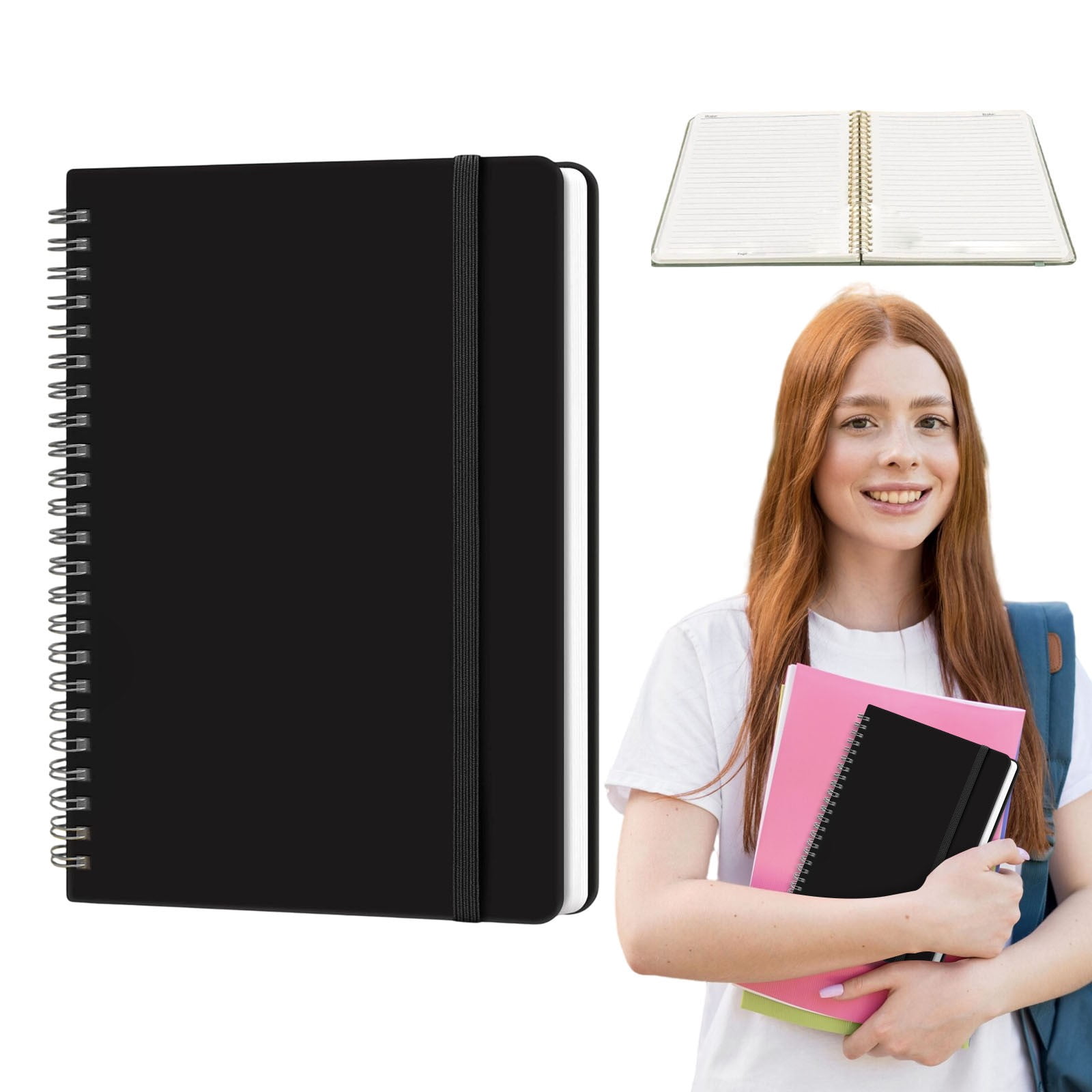 VKLU Black Professional Ruled Notebook, A5 Hardcover Journal with Ribbon Bookmark, Perforated Pages for Work & Study