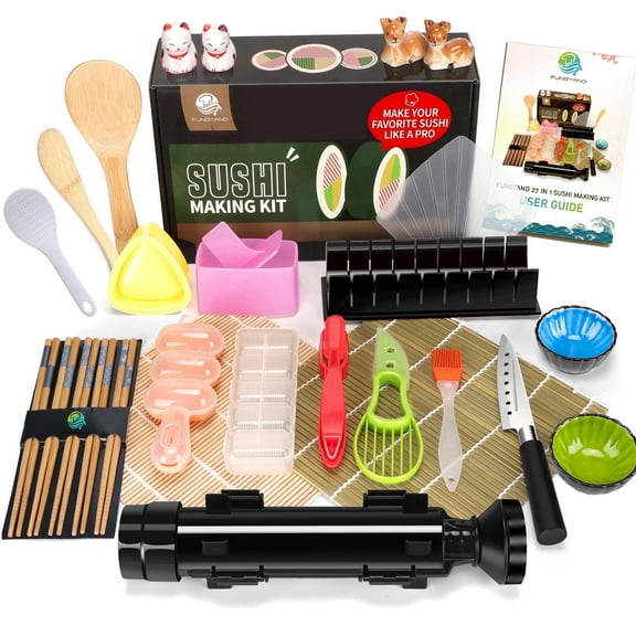 FUNGYAND 27 Pcs Sushi Making Kit with Bamboo Rolling Kit Sushi Bazooka Maker, Dishwasher Safe