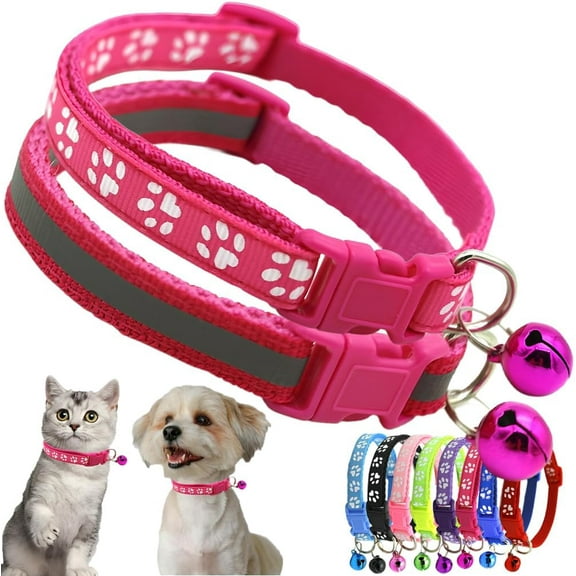Extra Small Dog Collar with Bell, 2-Pack Puppy Collar with Bells Reflective Kitten Cat Collars Adjustable Buckle for Tiny Little XS XSmall Small Breed Pets Dogs Girls Female Chihuahua