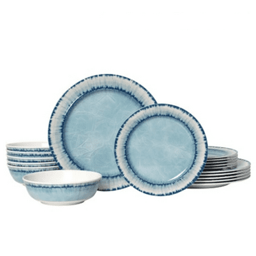 Melamine Dinnerware Set of 18 Pcs Dinner Dishes Set, Lightweight Unbreakable for Indoor and Outdoor Use, BPA Free, Dishwasher Safe, Light Blue