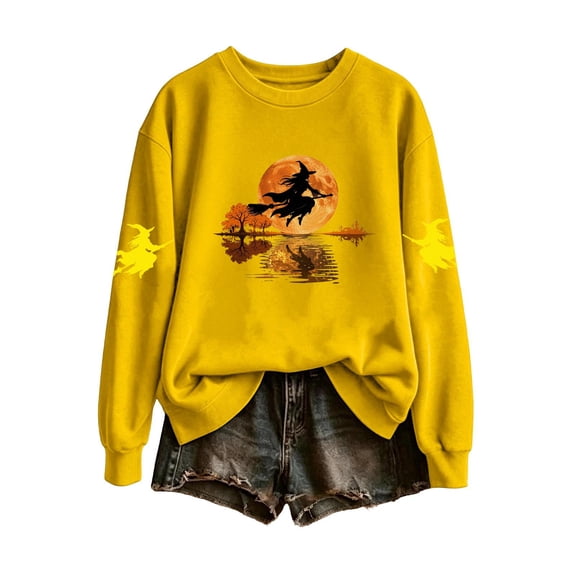 LUVDA Women's Halloween Witch Print Sweatshirt Oversized Crewneck Long Sleeve Fall Winter Party Top