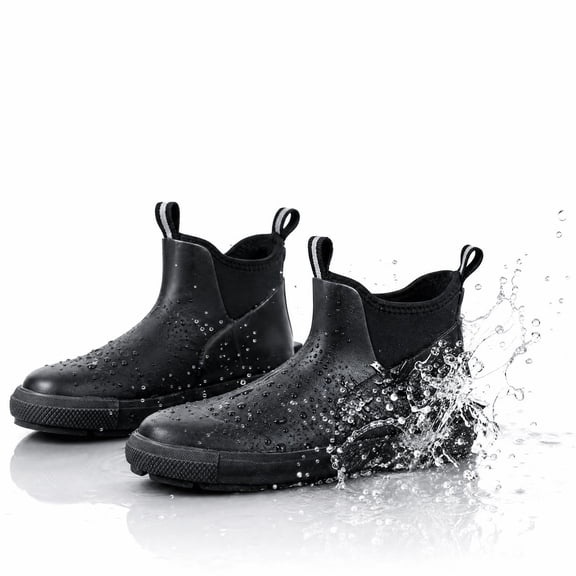 YUCHANG Men's Rain Boots,Deck Boots for Men,Outdoor Rubber Fishing Garden Waterproof Ankle Rain Boots with High Traction(Black,10.5)