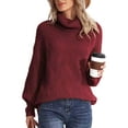 thumbnail image 3 of Wassery Women Knitted Turtleneck Sweaters Solid Color Long Sleeve Knit Pullover Tops Lady Autumn Winter Casual Knitwear, 3 of 6