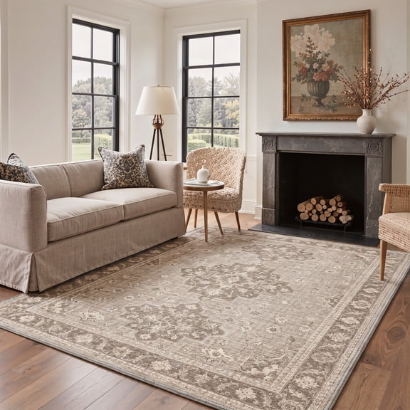 GENIMO 8'x10' Rug for Living Room, Large Machine Washable Non Slip Low Pile Area Rug for Bedroom Dining Room, Classic Persian Diamond, ECHOBLOOM