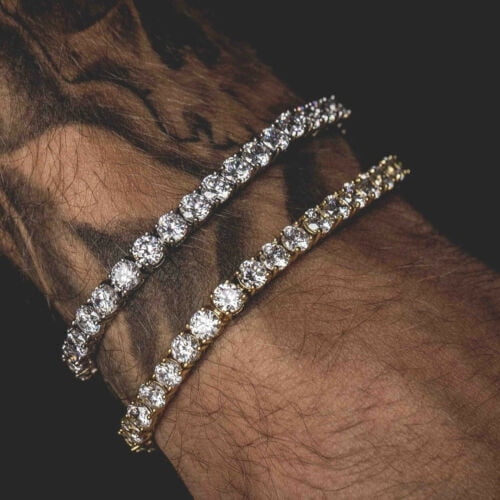 5MM 9CT Lab-Created Daimond 1 Row Bling Tennis Bracelet for Men 14K Yellow Gold Plated