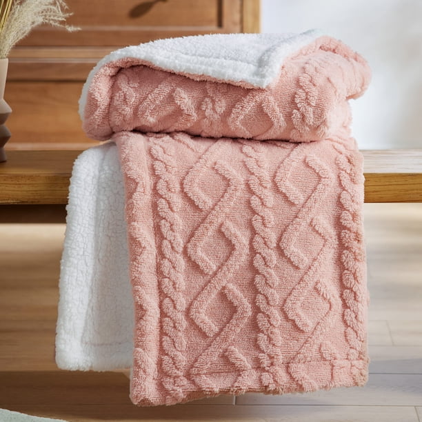 Manta Bedsure Sherpa de forro polar para sofá, 130 x 150 cm, color rosa