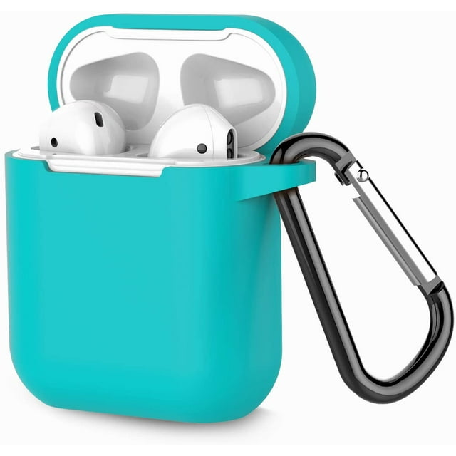 Coffea Protective Silicone Case with Keychain for AirPods 1 & 2 (Front LED Not Visible) (Turquoise Blue)