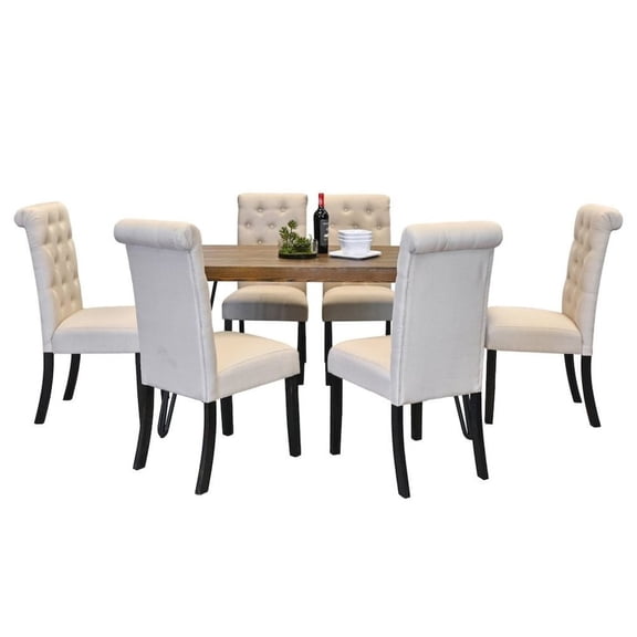 Furnifact Beige Dining Table and 6 Chairs, Mid Century Kitchen & Dining Room Set