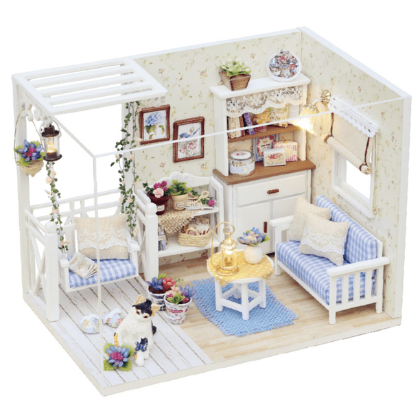 Kit de casa de muñecas en miniatura de bricolaje con muebles, escala 1:24 Sala creativa Mini accesorios de casa de muñecas de madera más a prueba de polvo para niños Adolescentes Adultos XianweiShao 1327533049931