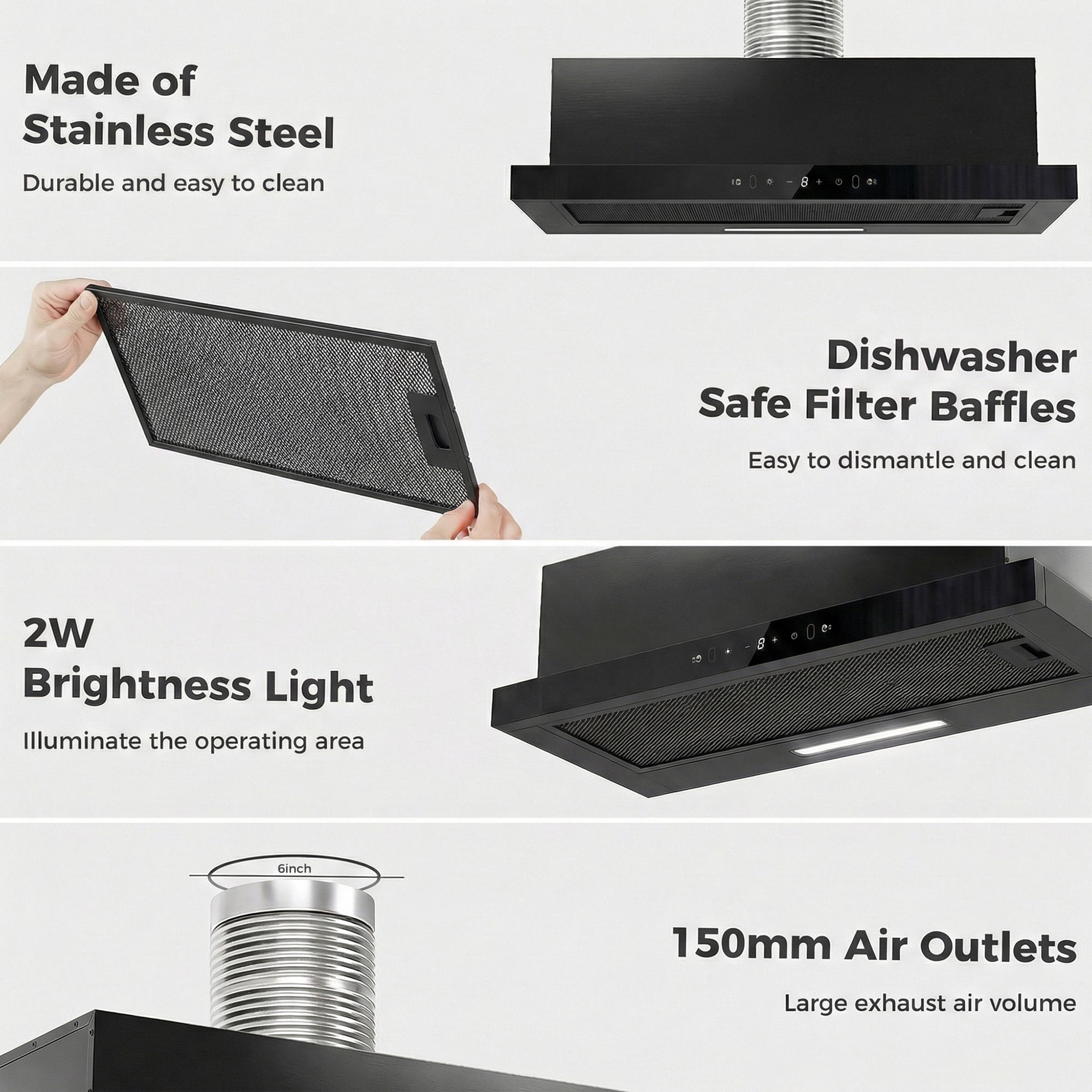 Advwin 30 Inch Range Hood Under Cabinet, 750 CFM Kitchen Vent Hood, Gesture & Touch Control, Black